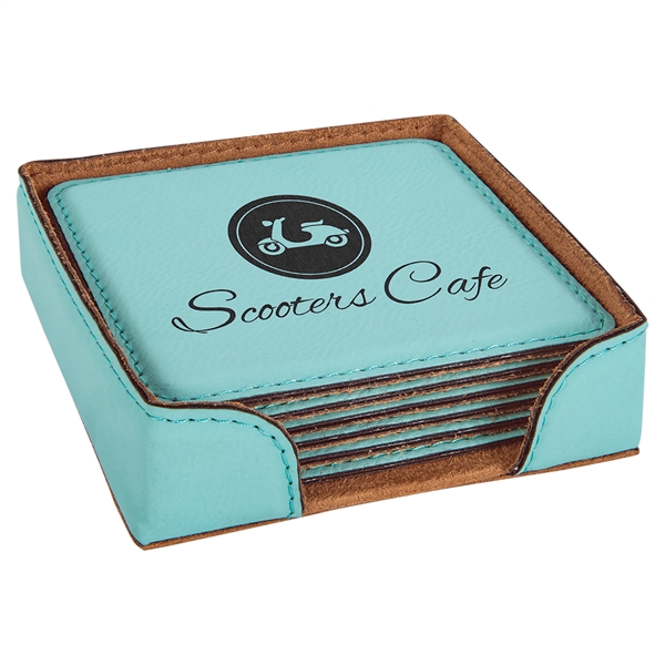 Set of 6 square-shaped leatherette coasters and holder.... from ASI 99030 Zipline / Zipline®