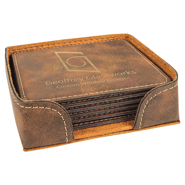 Set of 6 square-shaped leatherette coasters and holder.... from ASI 99030 Zipline / Zipline®