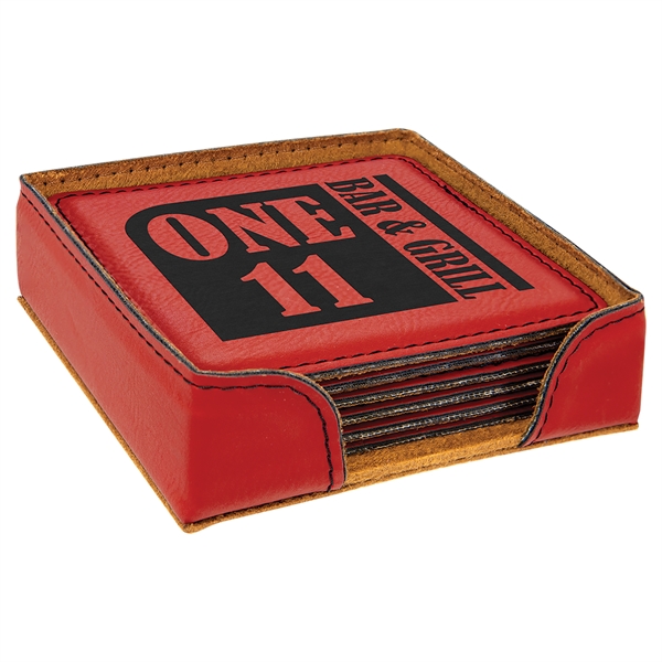 Set of 6 square-shaped leatherette coasters and holder.... from ASI 99030 Zipline / Zipline®