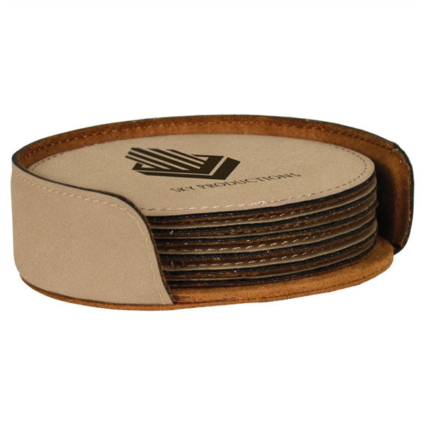 Set of 6 circle-shaped leatherette coasters and holder.... from ASI 99030 Zipline / Zipline®