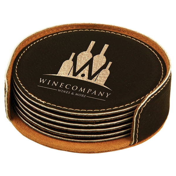 Set of 6 circle-shaped leatherette coasters and holder.... from ASI 99030 Zipline / Zipline®
