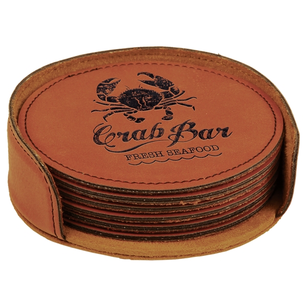 Set of 6 circle-shaped leatherette coasters and holder.... from ASI 99030 Zipline / Zipline®