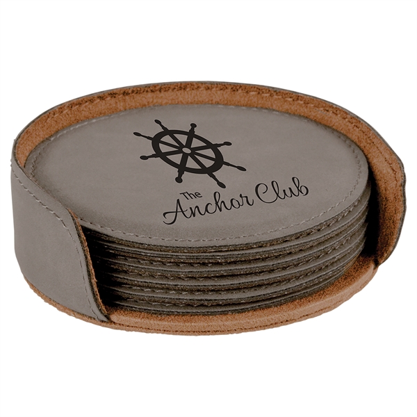Set of 6 circle-shaped leatherette coasters and holder.... from ASI 99030 Zipline / Zipline®