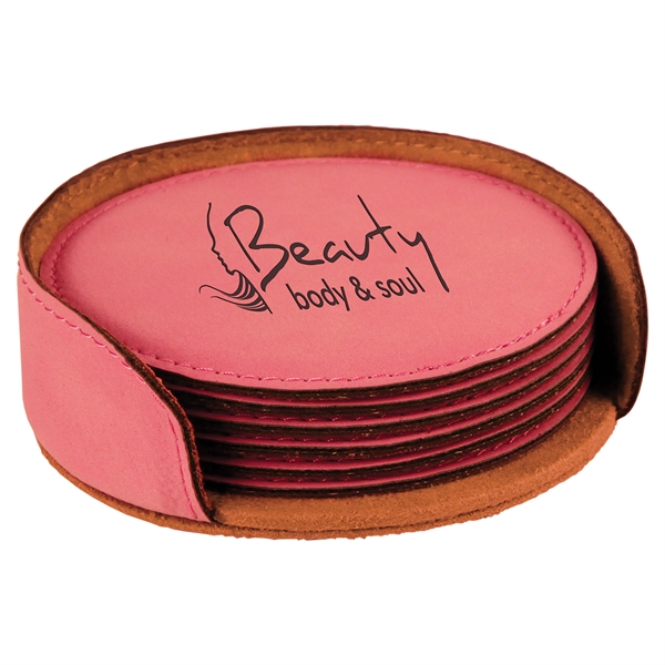 Set of 6 circle-shaped leatherette coasters and holder.... from ASI 99030 Zipline / Zipline®