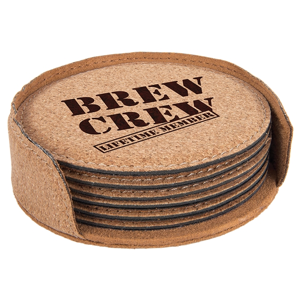 Set of 6 circle-shaped leatherette coasters and holder.... from ASI 99030 Zipline / Zipline®