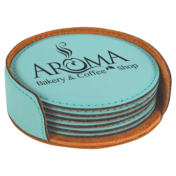 Set of 6 circle-shaped leatherette coasters and holder.... from ASI 99030 Zipline / Zipline®