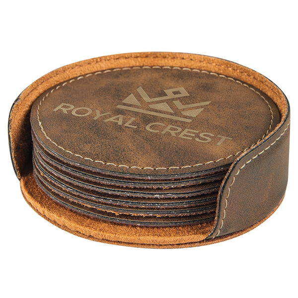 Set of 6 circle-shaped leatherette coasters and holder.... from ASI 99030 Zipline / Zipline®