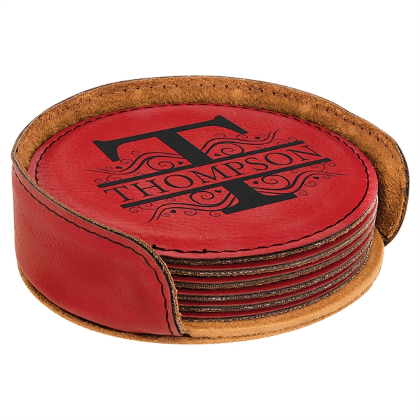 Set of 6 circle-shaped leatherette coasters and holder.... from ASI 99030 Zipline / Zipline®