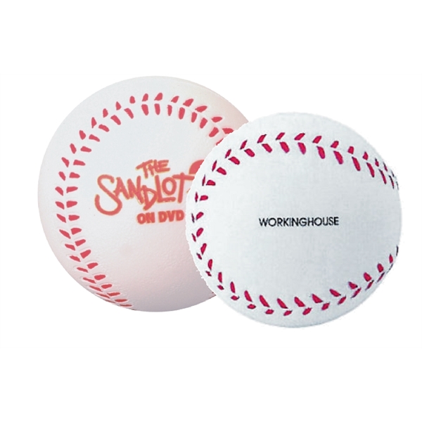 White 2 1/2" dia. or 2 3/4" baseball shaped stress balls... from ASI 31977 Adline Industries Inc