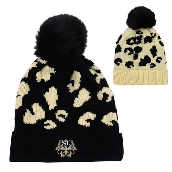 Leopard print pom beanie for keeping you warm and stylish on... from ASI 61125 Hit Promotional Products / Hit®