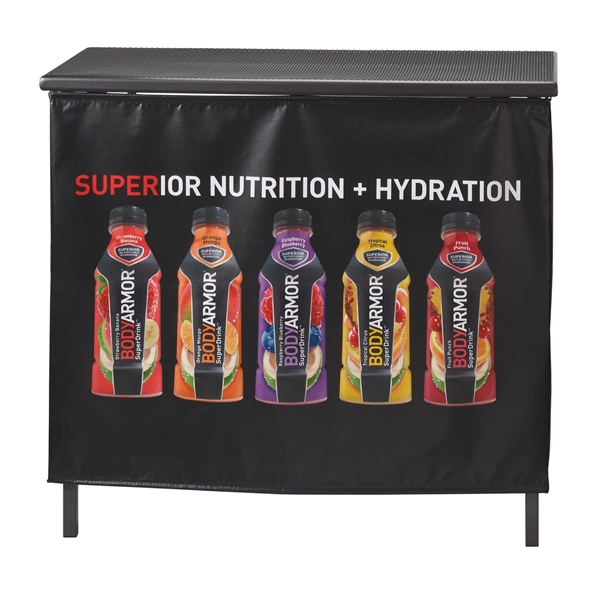 Portable folding digitally printed polyester bar and table cover with drop... from ASI 76730 Peerless Umbrella Co Inc / Threads By Peerless