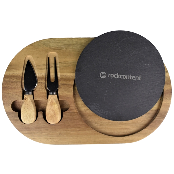 Acacia Wood/Slate Oval Cheese Set with Two Tools... from ASI 72657 Active Life Promo / Apres Ski Ingrain