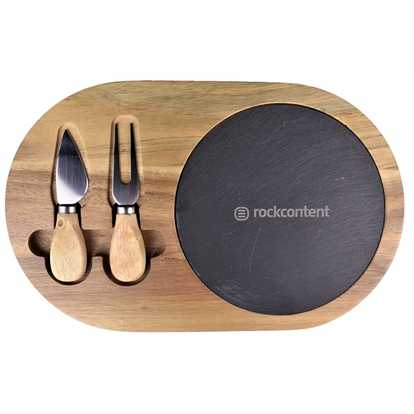 Acacia Wood/Slate Oval Cheese Set with Two Tools... from ASI 72657 Active Life Promo / Apres Ski Ingrain