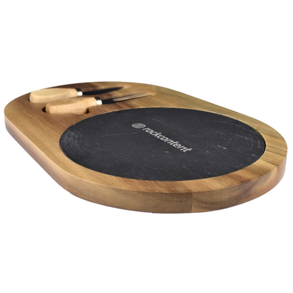 Acacia Wood/Slate Oval Cheese Set with Two Tools... from ASI 72657 Active Life Promo / Apres Ski Ingrain