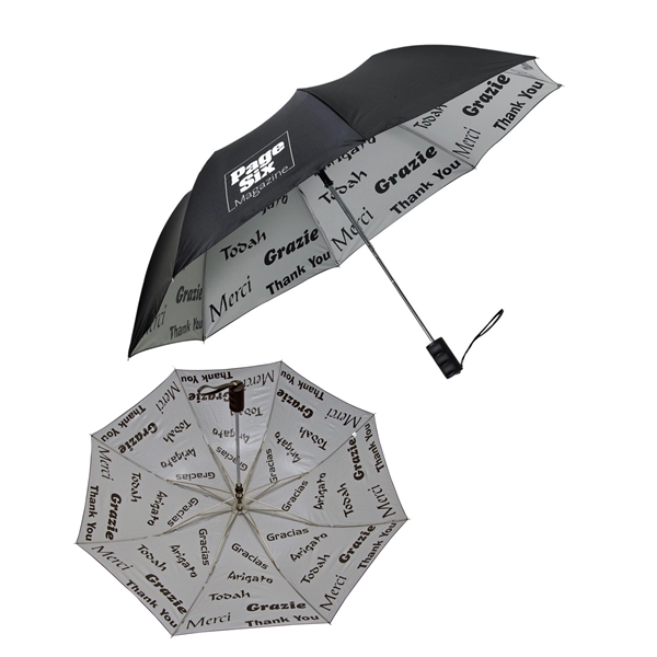 Thank you themed folding umbrella with 48" arc, automatic opening, black... from ASI 76730 Peerless Umbrella Co Inc / Threads By Peerless