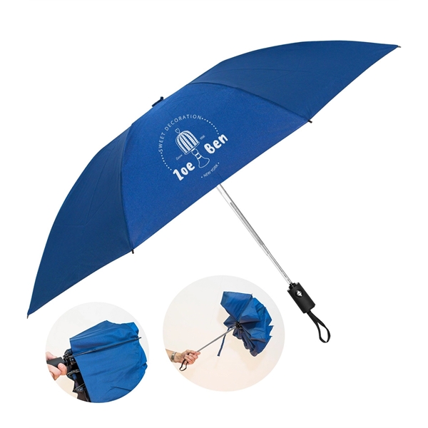 Pongee fabric umbrella with inverted ribs, automatic open/close and matching sleeve.... from ASI 76730 Peerless Umbrella Co Inc / Threads By Peerless