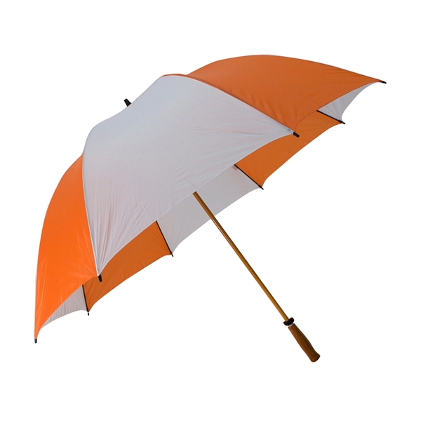 Windproof nylon umbrella with 64" arc, fiberglass shaft, wood-grain finish, solid... from ASI 76730 Peerless Umbrella Co Inc / Threads By Peerless