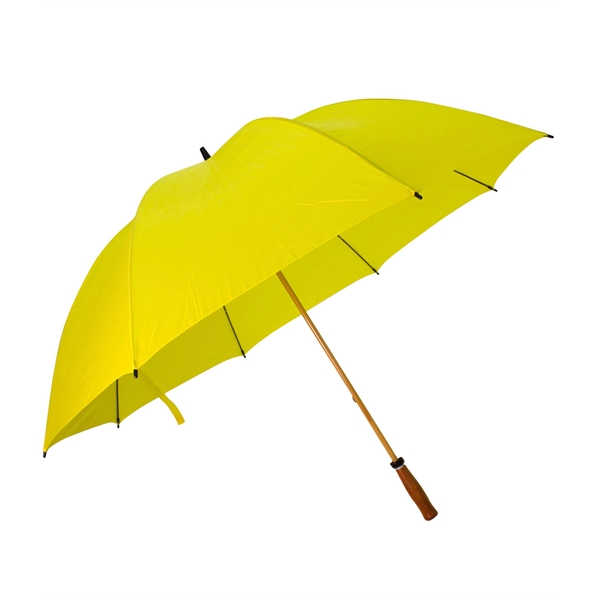 Windproof nylon umbrella with 64" arc, fiberglass shaft, wood-grain finish, solid... from ASI 76730 Peerless Umbrella Co Inc / Threads By Peerless