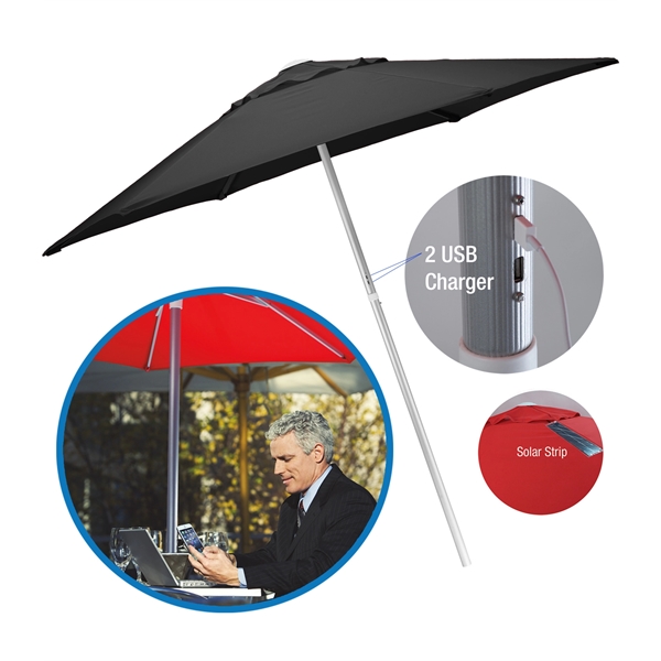 7"x 6' polyester umbrella with USB solar power umbrella with dual... from ASI 76730 Peerless Umbrella Co Inc