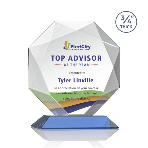 Starfire octagon shape award with faceted edges on a Sky Blue... from ASI 84592 St Regis Group / St Regis