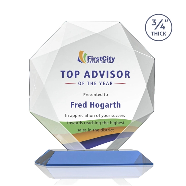 Starfire octagon shape award with faceted edges on a Sky Blue... from ASI 84592 St Regis Group / St Regis