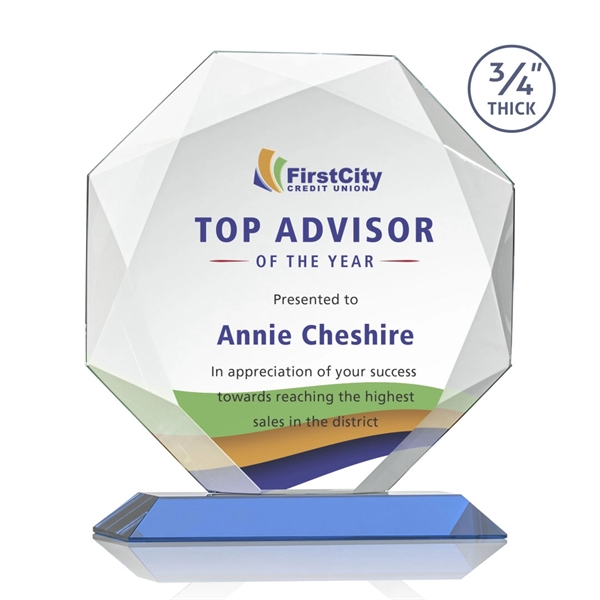 Starfire octagon shape award with faceted edges on a Sky Blue... from ASI 84592 St Regis Group / St Regis