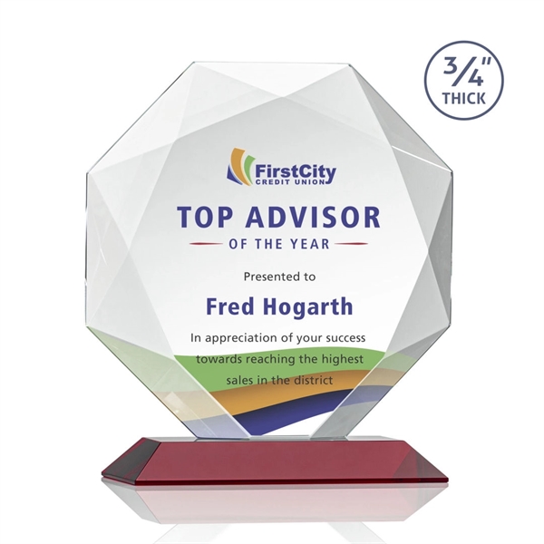 Starfire octagon shape award with faceted edges on a Red base.... from ASI 84592 St Regis Group / St Regis
