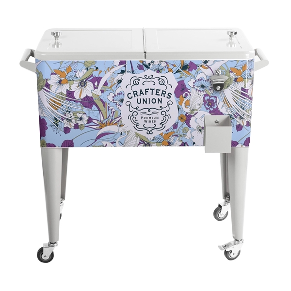 Metal four-legged rolling cooler with 80 quart capacity, locking wheels, drainage... from ASI 76730 Peerless Umbrella Co Inc / Threads By Peerless