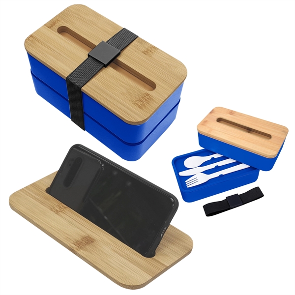 Stackable two-tier Bento Box with removable divider and bamboo wood lid... from ASI 61125 Hit Promotional Products