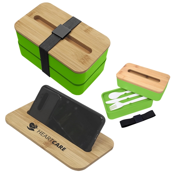 Stackable two-tier Bento Box with removable divider and bamboo wood lid... from ASI 61125 Hit Promotional Products
