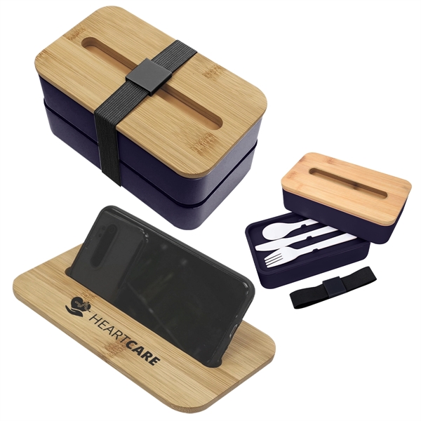 Stackable two-tier Bento Box with removable divider and bamboo wood lid... from ASI 61125 Hit Promotional Products