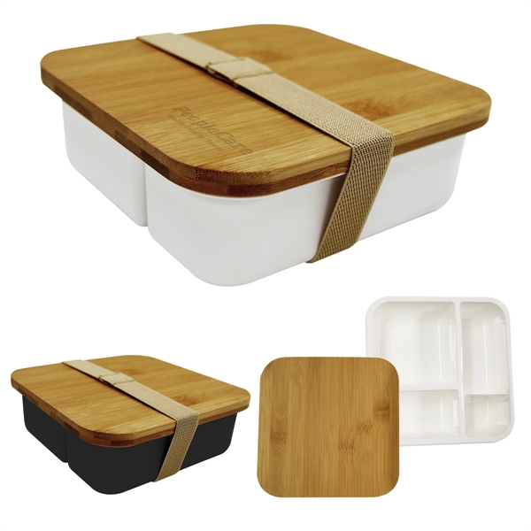 Bento box with bamboo lid, elastic strap, 3 compartments and a... from ASI 61125 Hit Promotional Products / Hit®