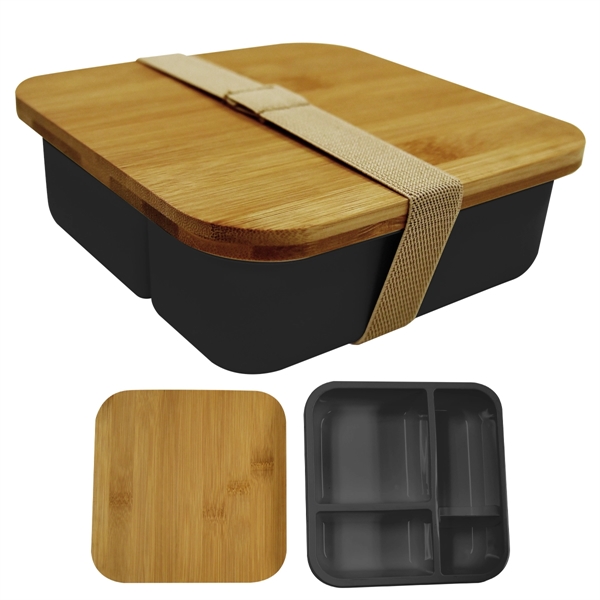 Bento box with bamboo lid, elastic strap, 3 compartments and a... from ASI 61125 Hit Promotional Products / Hit®