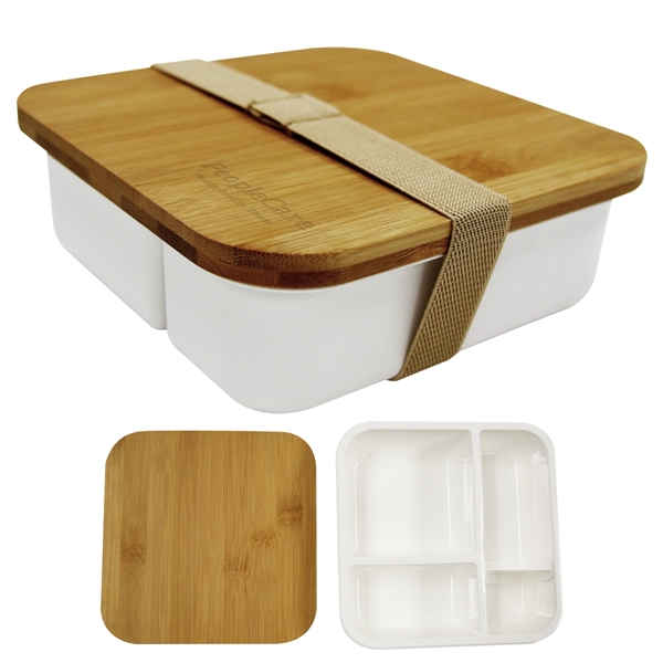 Bento box with bamboo lid, elastic strap, 3 compartments and a... from ASI 61125 Hit Promotional Products / Hit®