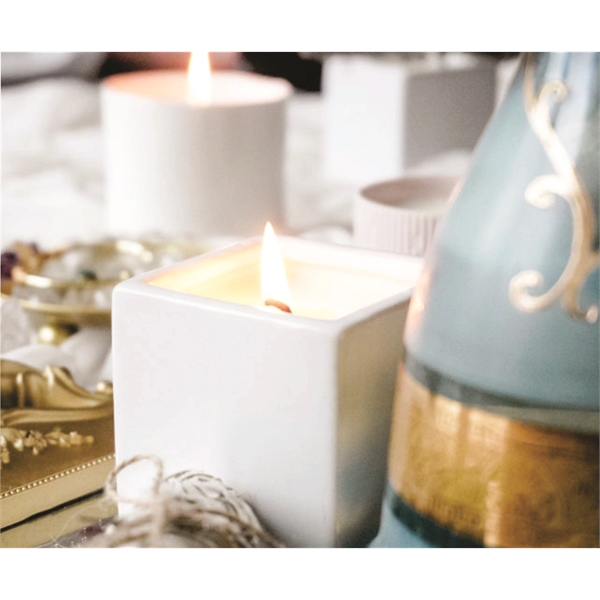 Elegant 3 oz soy candle in square ceramic with bamboo lid... from ASI 72657 Active Life Promo / Apres Ski Ingrain Promo