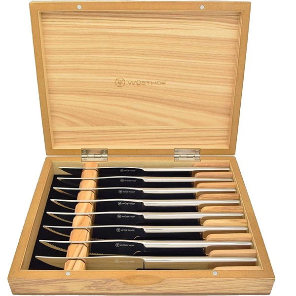 The beautiful new Olivewood Chest 8 Piece Stainless Mignon Steak Knife... from ASI 61966 HPG / HPG Gold Beacon Premium Brands