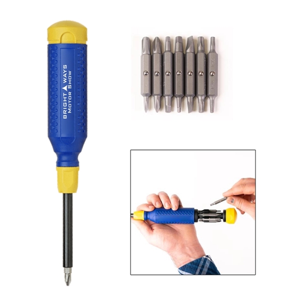 Steel, ABS and resin MegaPro 15-in-1 multi-bit screwdriver with bits stored... from ASI 61125 Hit Promotional Products / Hit®