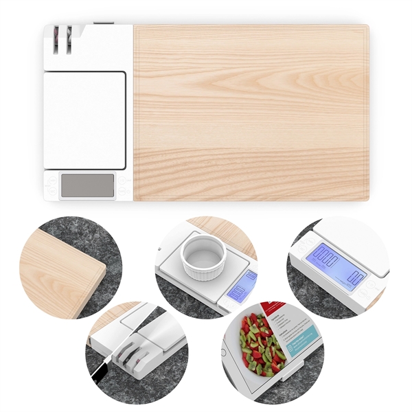 9" x 12" Canadian maple wood cutting board with scale, knife... from ASI 61125 Hit Promotional Products / Hit®