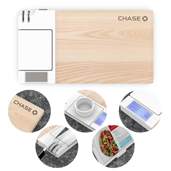 9" x 12" Canadian maple wood cutting board with scale, knife... from ASI 61125 Hit Promotional Products / Hit®