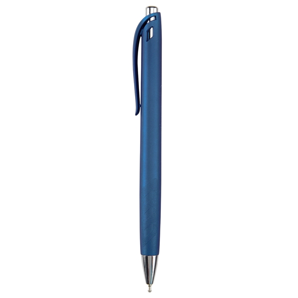 Plunger-action ballpoint pen with soft barrel, matte metallic finish and black... from ASI 52840 Evans Manufacturing