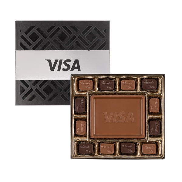 Small Deluxe Custom Molded Chocolate Gift Box with Silver Band... from ASI 44900 NC Custom (CI/Lanco) / Chocolate Inn