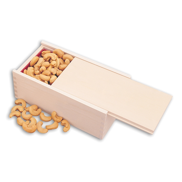 Wooden collector's box filled with extra fancy jumbo cashews.... from ASI 68680 Maple Ridge Farms Inc