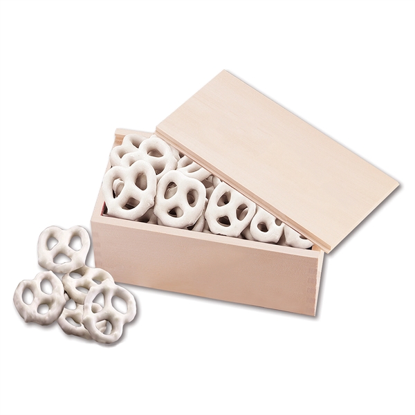 Wooden collector's box filled with frosted pretzels.... from ASI 68680 Maple Ridge Farms Inc