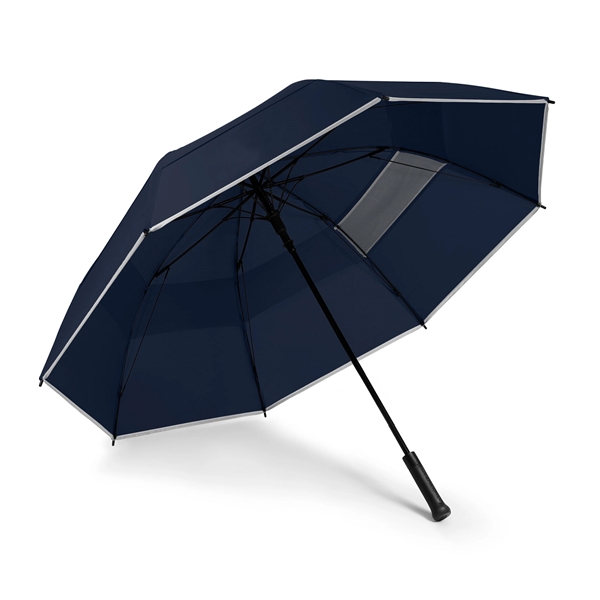 Golf umbrella with 62" arc, industrial-strength fiberglass, reflective accents, large mesh... from ASI 76730 Peerless Umbrella Co Inc / Threads By Peerless
