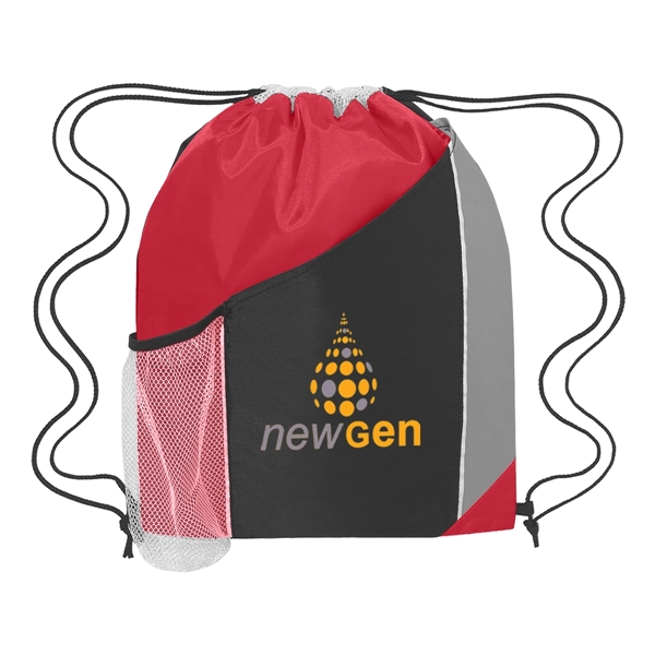 Tri-color drawstring sports pack with large front pocket and side mesh... from ASI 61125 Hit Promotional Products / Hit®