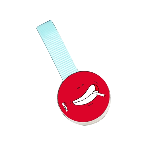 Round plastic blinking LED keylight with batteries and webbing... from ASI 37218 Athena Promo (tm)