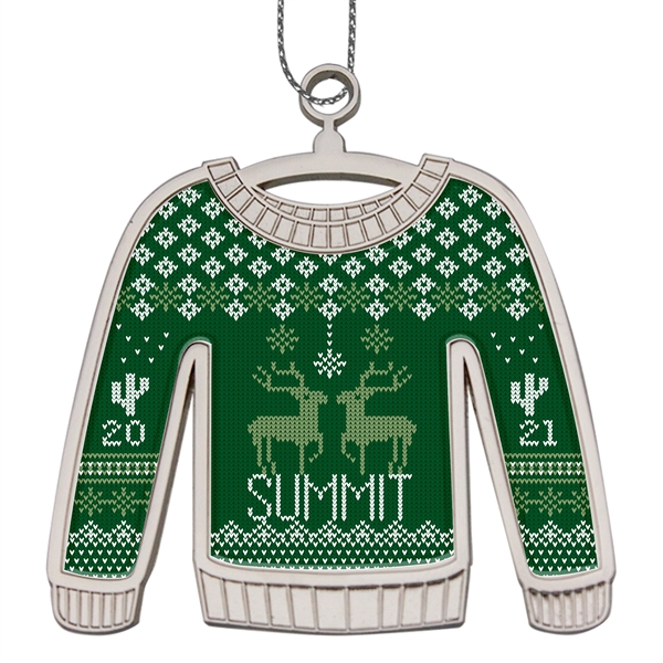 2.5" die cast zinc alloy Christmas ugly sweater two-sided hanging ornament.... from ASI 52263 EMT / EMT EMT EASY