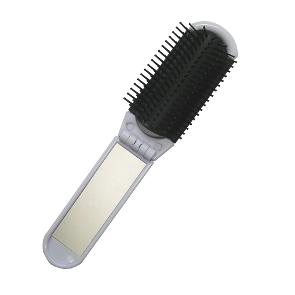 White folding brush and mirror. Black tips, folds and reflects.... from ASI 99030 Zipline / MainStream Promotions™