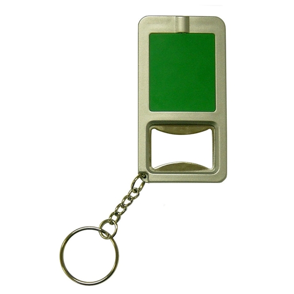 Plastic bottle opener key chain with LED light.... from ASI 99030 Zipline / MainStream Promotions™