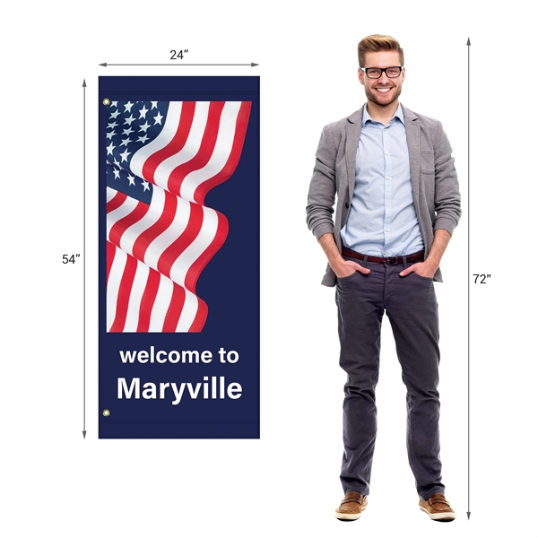 Custom digitally printed polyester avenue banner. 54"H x 24"W... from ASI 80228 Quinn